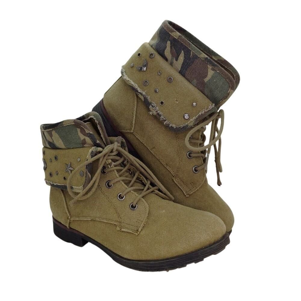 Rock & Candy by Zigi Womens Pre-owned Green Camo Embellished Booties - sz. 8